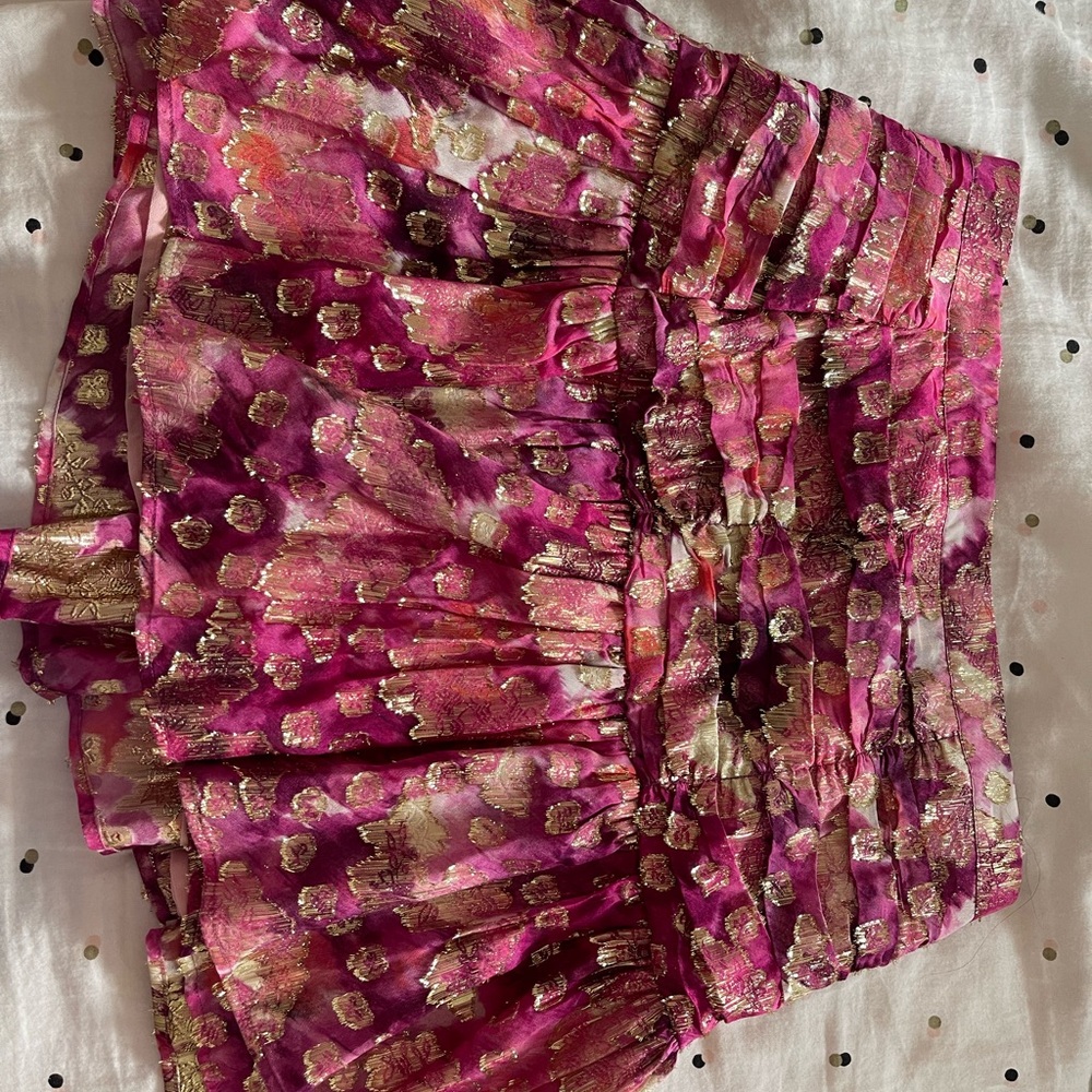 LoveShackFancy Pink and Gold Mini Skirt